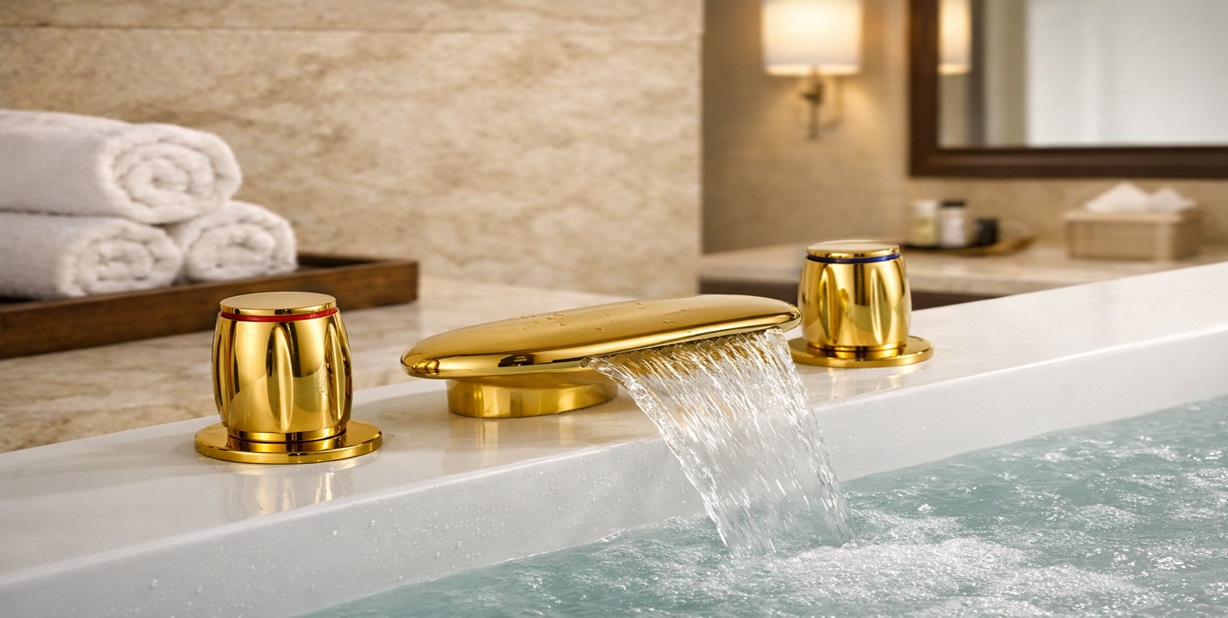 Dual handle gold bathtub faucet with valve
